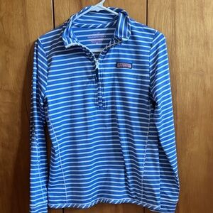 Vineyard Vines Women's Long Sleeve Blue and White Striped Tee
